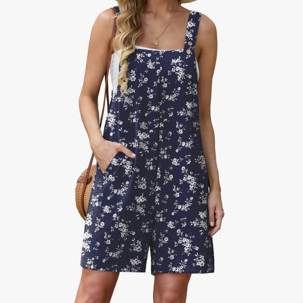 Floral Navy Blue and White Romper || Lepunuo